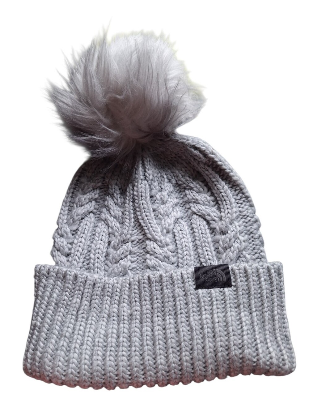 The North Face Gray mega pom pom Women's One size Knit Hat NWT SKI Snowbunny